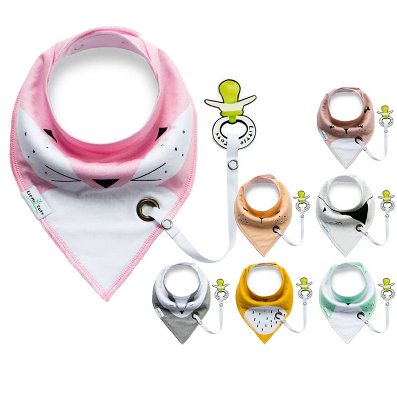 

10 Styles Triangular Cotton Blend Bibs Infant Baby Toddler Saliva Pacifier Clip Feeding Accessories