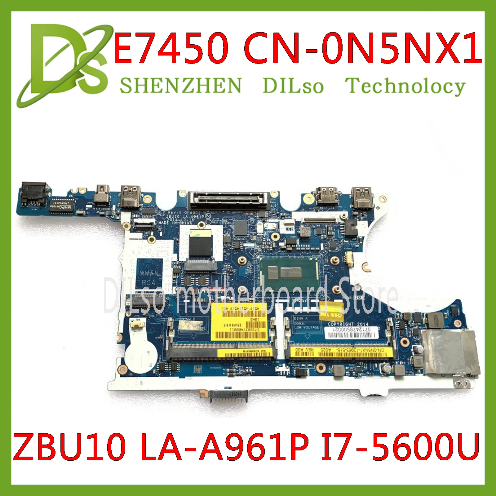 

KEFU CN-0N5NX1 N5NX1 FOR Dell Latitude E7450 Laptop Motherboard ZBU10 LA-A961P I7-5600U mainboard 100% Tested original work