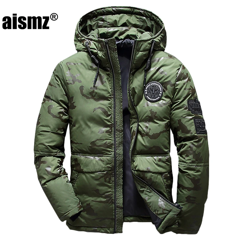 Aismz Мужская зимняя пуховая куртка, Мужская Камуфляжная парка с капюшоном, белая мужская Толстая куртка, Сверхлегкий пуховик, мужской пуховик, donsjas