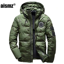 Aismz hombres invierno hombres chaqueta de plumas con capucha de camuflaje parka chaquetas blanco Hombre gruesa chaqueta ultraligero abajo chaqueta masculina donsjas