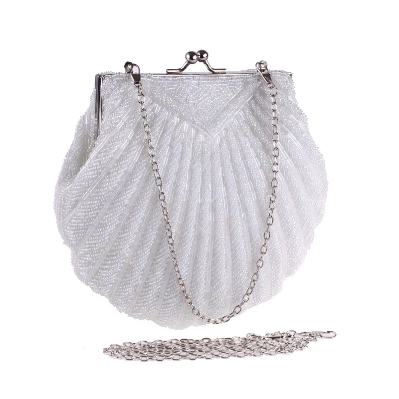 

Bamboo Charm New Women's Evening Party Clutch Fashion Solid Shell Handbag Beading Striped Pouch Bag Shoulder Crossbody Messenger