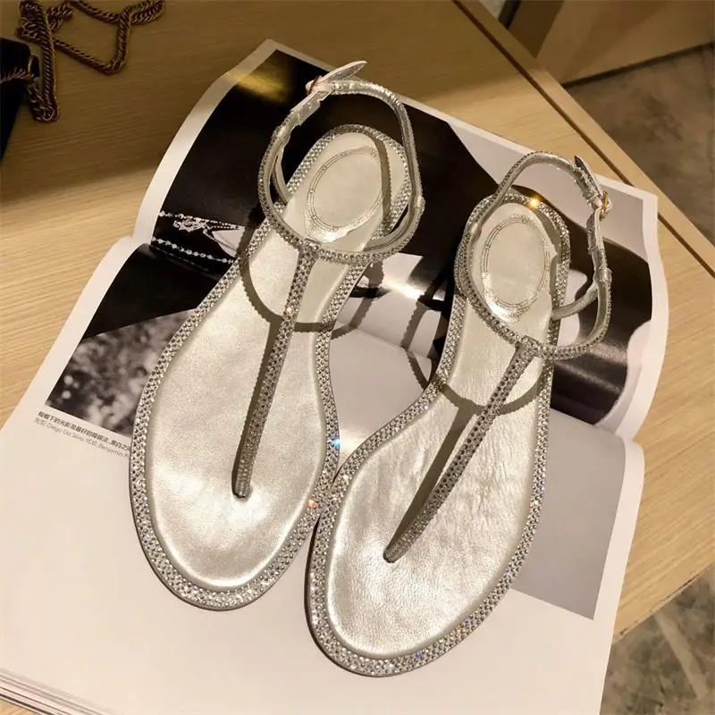 

Shoes Women 2019 Summer Sweet T Strap Ladies Flat Sandals Cozy Bling Round Toe Hot Selling Shoes Women Flats Solid Sandals