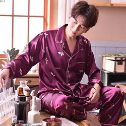 Pajamas Suit for Men Spring Men's Set Silk Comfortable Long Sleeve Men Sleepwear Set Satin Loungewear Set Luxury Male Pijama Pajamas Suit for Men Spring Men's Set Silk Comfortable Long Sleeve Men Sleepwear Set Satin Loungewear Set Luxury Male Pijama