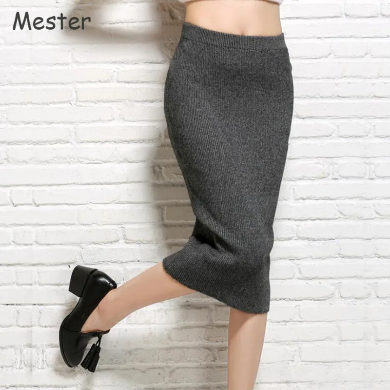

2017 Spring Women All-Match Wool Knitted Bud Skirt Office Ladies Elastic High Waist Knitted Pencil Skirt Autumn Winter 6 Colors