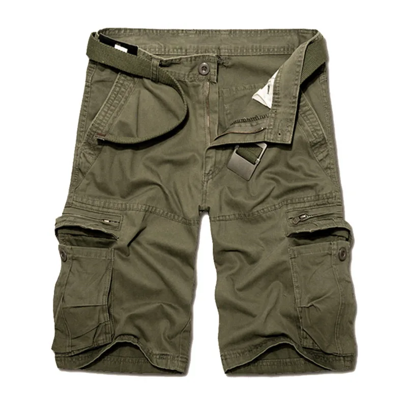 Army Green1 Мужские шорты-карго Pui tiua, длина до колен, хлопок, много карманов, одноцветные, прямые, короткие, рабочие брюки - Цвет: Army Green1