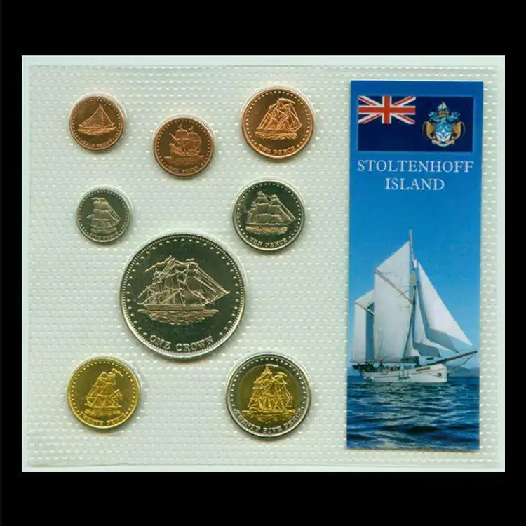 

Set 8Pcs Stoughton Island Coins 2008 Set EU European 100% Real and Original Coin for Collection New With Albumbook