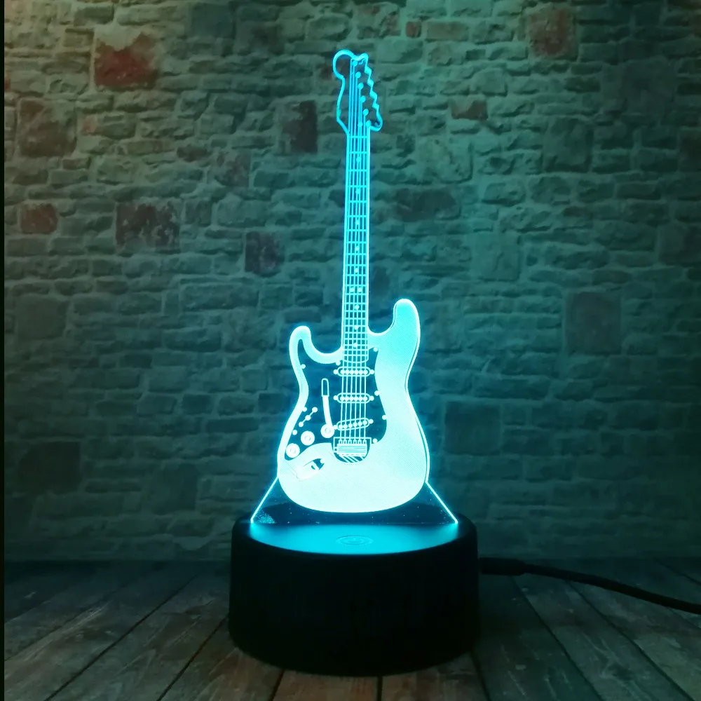 Креативный мультфильм 3D электрическая музыкальная гитара бас модель Иллюзия светодиодный светильник 7 цветов Изменение градиента детский ночной Светильник для сна подарок