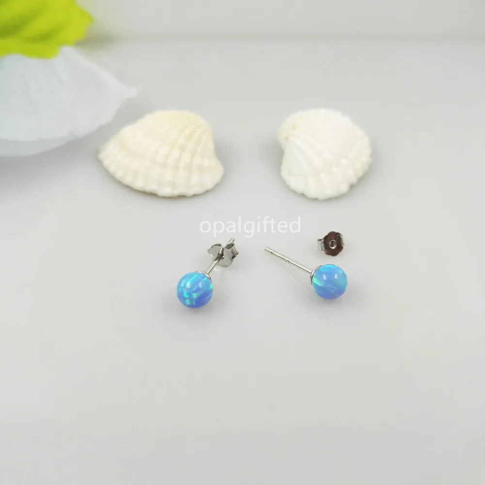 

1 pair light blue Opal 925 Silver Earrings Wholesale Retail Fashion 5mm opal beads earring Wedding Women Jewelry Stud Earrings