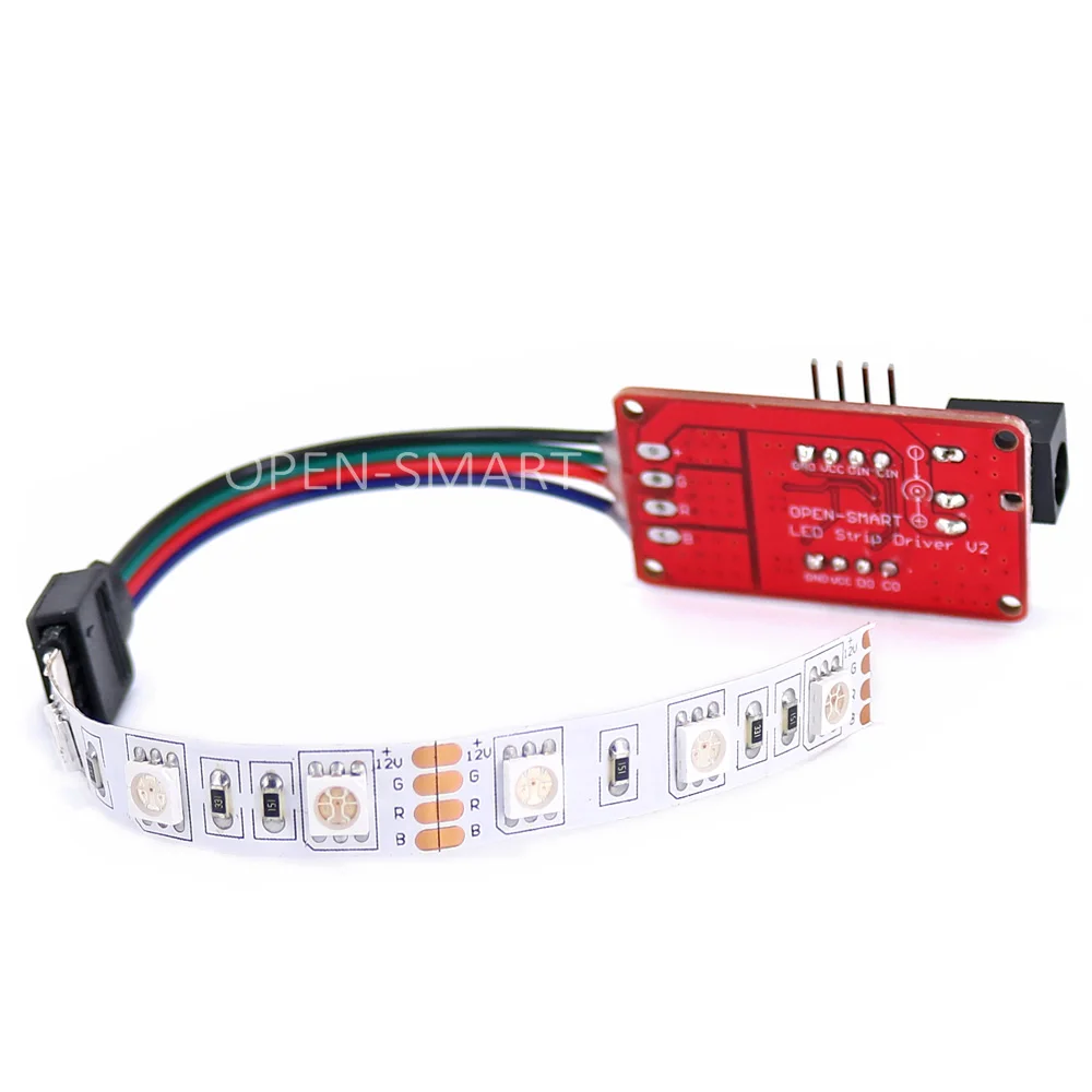 OPEN-SMART полноцветная RGB светодиодная лента с разъемом постоянного тока+ 10 см RGB Светодиодная лента для Arduino легко подключить 12 В блок питания