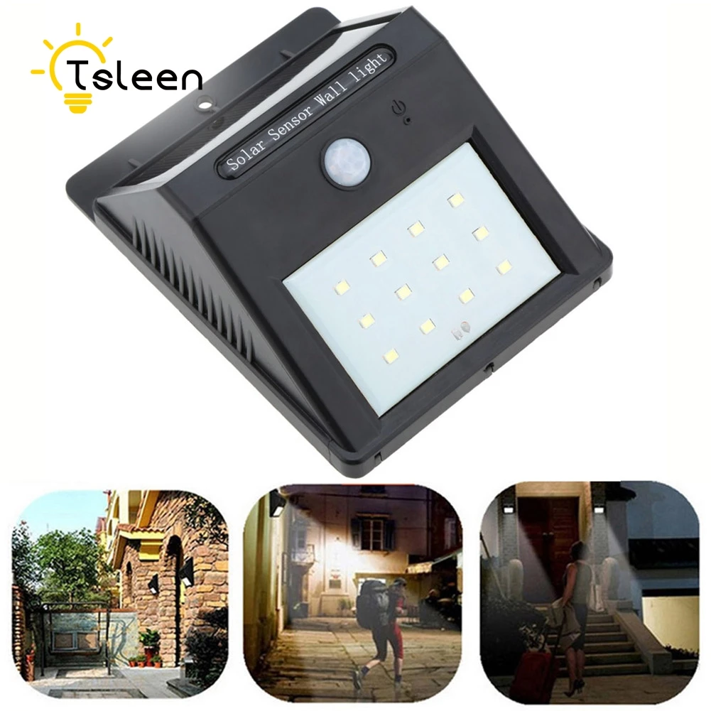 TSLEEN 2Pcs font b LED b font Solar Power PIR Motion Sensor Wall Light Outdoor 12Leds