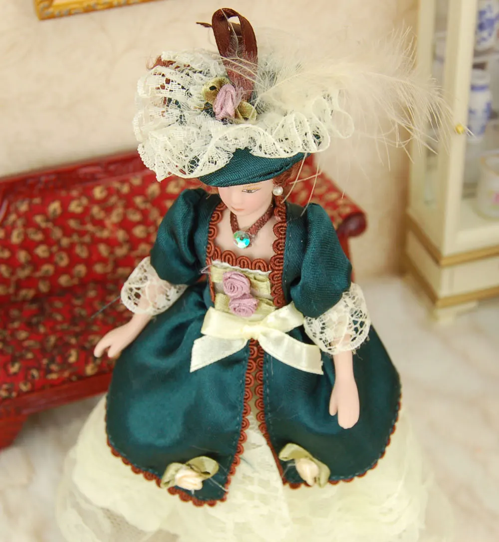 6," 1:12 Кукольный дом Миниатюрные мини куклы зеленая юбка ретро леди