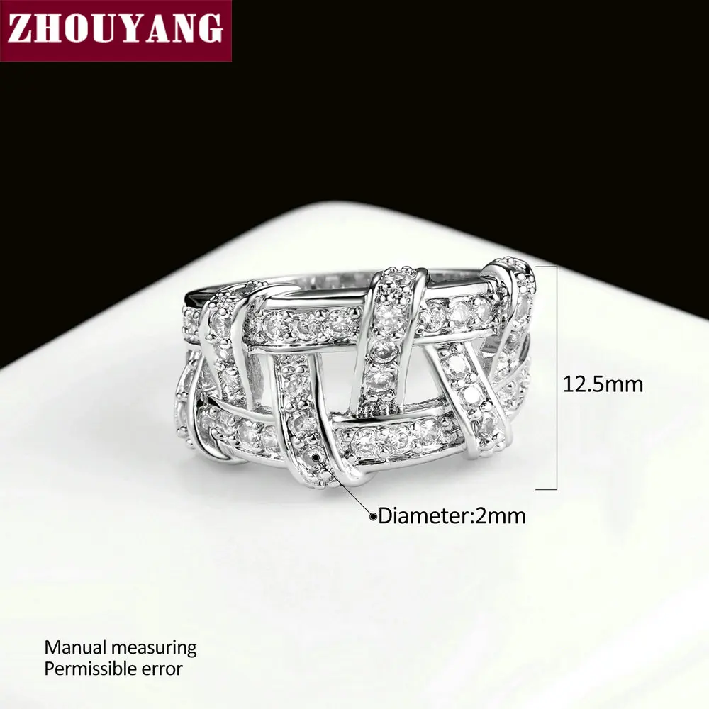 ZHOUYANG ZYR285 плетение серебряное кольцо ювелирное изделие без никеля стразы