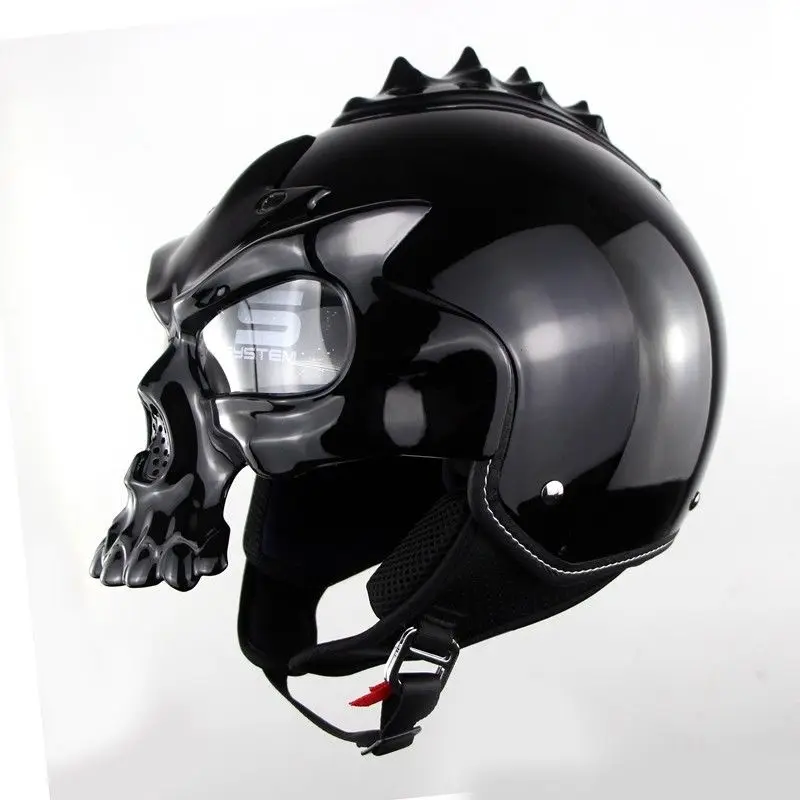 Точка Череп мотоциклетный шлем ретро Половина лица Чоппер шлемы мотоцикл Capacete Moto Cascos Racing Armet Masei - Цвет: Shining black