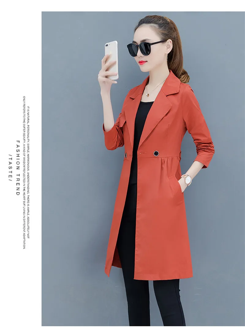 Модная ветровка Женская Демисезонный Для женщин в Корейском стиле больших Размеры длинная куртка с секциями талии тонкие тренчкоты N534