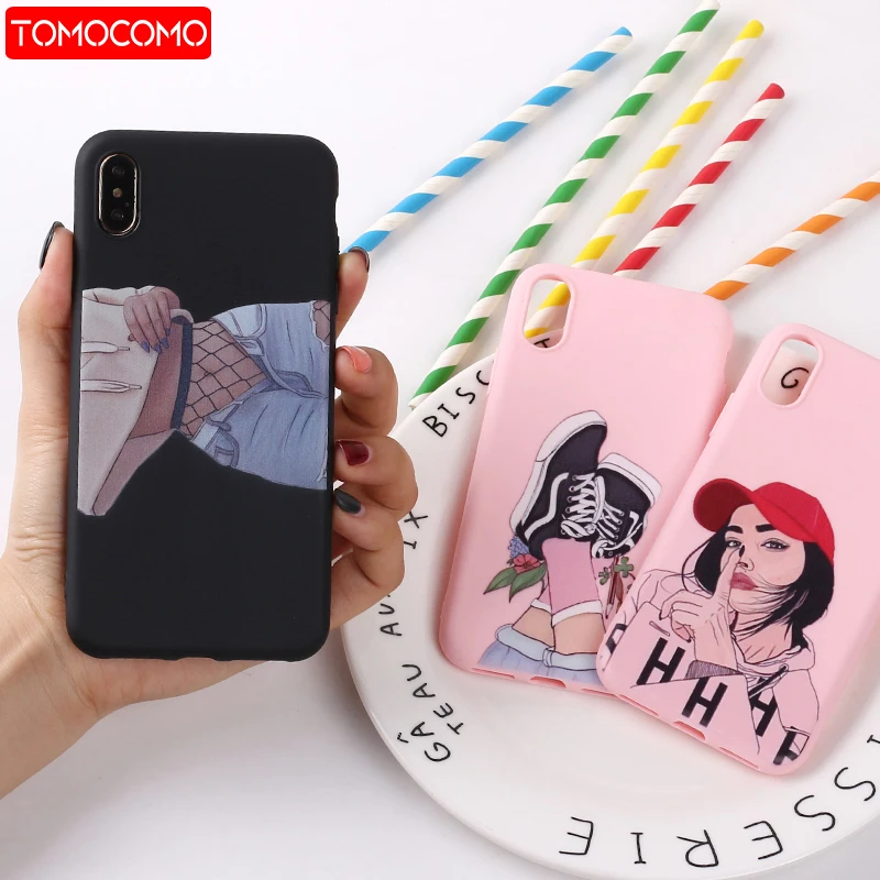

Fashion Cool Girl Cartoon Letter Print Silicone Matte Soft Phone Case Fundas For iPhone 11 Pro 7Plus 7 6Plus 6S 8 8Plus X XS Max