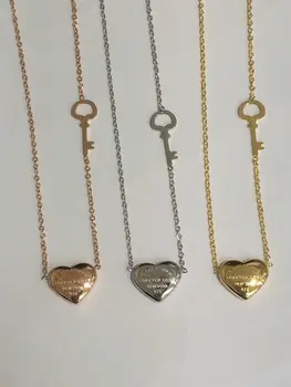 

Fashion Luxury Stainless Steel Rose Gold Color Key Heart Forever Love Pendant Necklace Women Party Xmas Gift