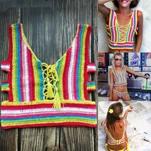 Модный Радужный трикотажный бюстгальтер для женщин, купальный костюм, бикини, топы, летние