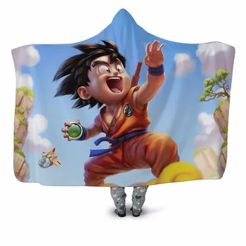 

Happy Dragon Ball 3D Printed Plush Hooded Blanket for Adults Children Warm Wearable Fleece Throw Blanket Home Office Washable