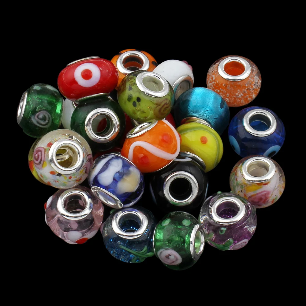5Pcs Mixed Murano Lampwork Glass Charm Big Hole Bead Fit European Bracelet