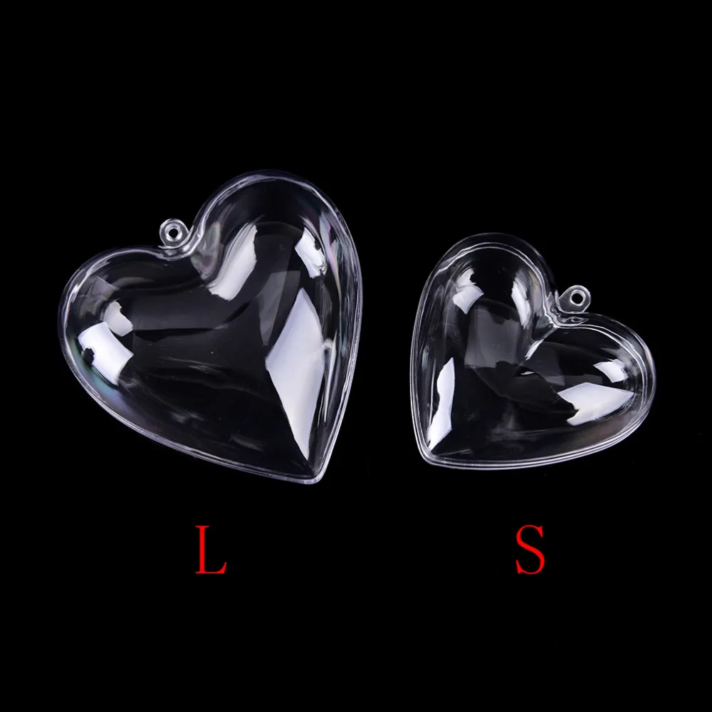 

2Pcs 65/80mm Lovely Clear Candy Boxes Romantic Design Christmas Decorations Heart Ball Can Open Plastic Bauble Ornament
