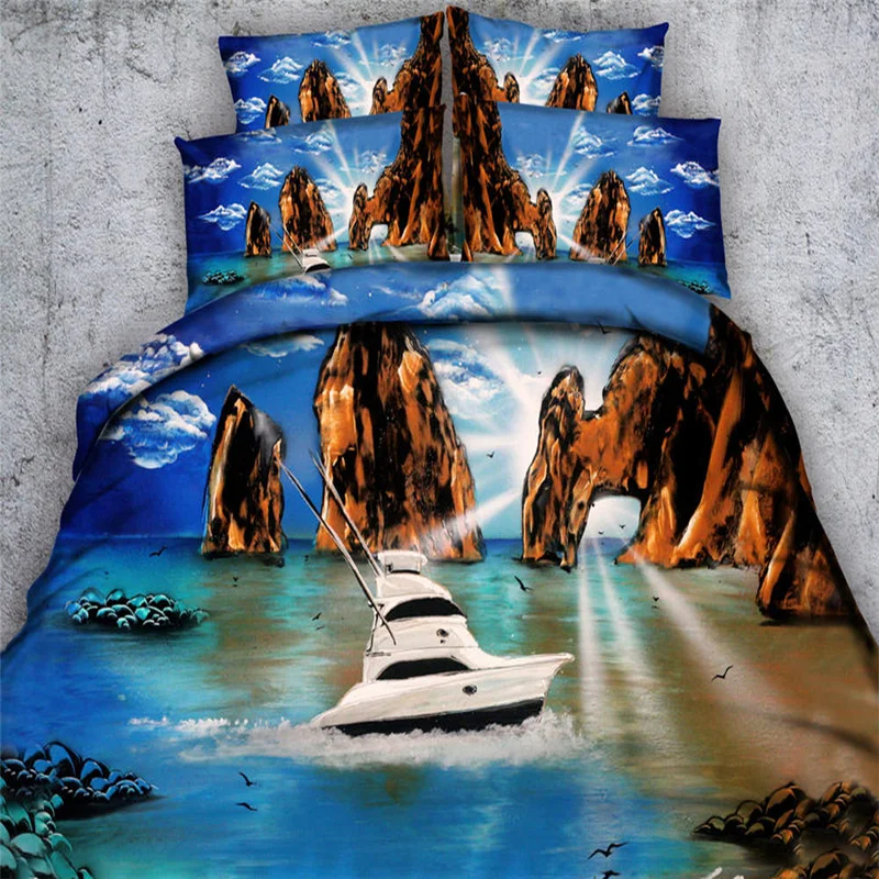 

Ocean Scenic Sailing Blue Bedding Set 3D Comforter Cover 500TC Adlut/Boy Single Twin Full Queen King Bedspreads Pillowcase 3/4PC