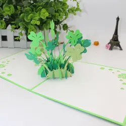 3D лазерная резка ручной работы зеленая крышка повезло четыре листа клевера Бумага приглашения, поздравительные открытки День учителя