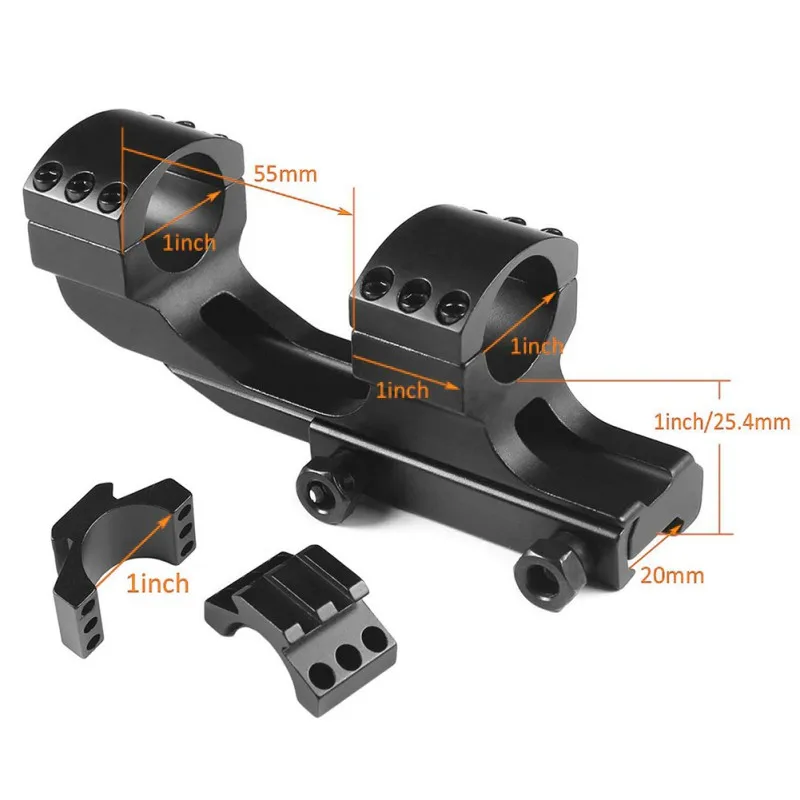 

Outdoor Hunting Tactical 1 inch Cantilever Dual Flat Top Rings Rifle Scope Mount Rail