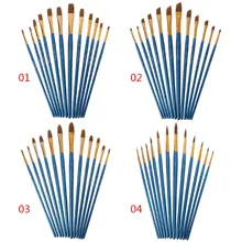 12 шт. набор кистей для рисования для художника нейлоновая щетина Акварельная акриловая масляная краска наклонная Плоская Круглая заостренная ручка наконечник Деревянная ручка