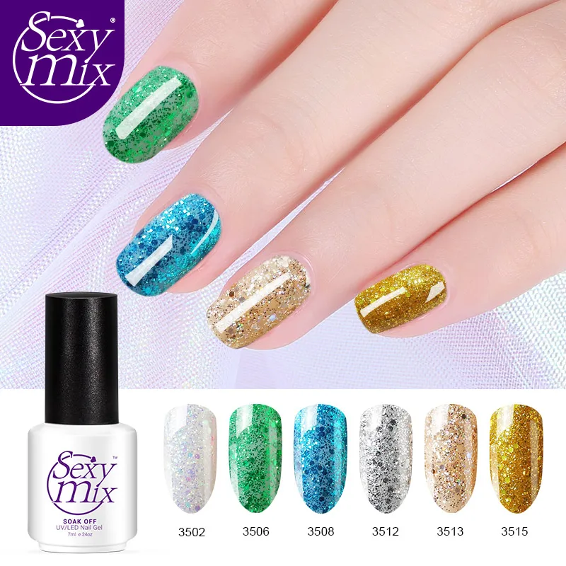 

Sexymix Bling Glitter Effect Diamond Nail UV Gel Soak Off Base Top Coat Nail Skin Defender