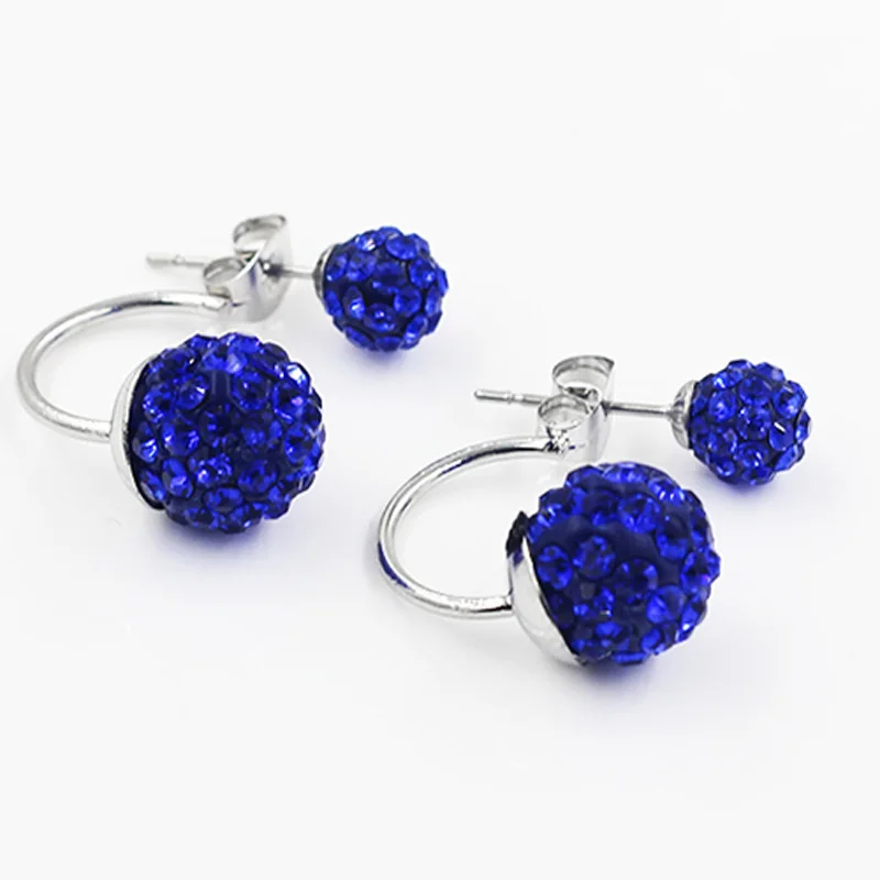 Модные ювелирные изделия, серьги-гвоздики из нержавеющей стали для женщин, двойные жемчужные серьги-гвоздики с шариками, Кристальные Стразы Pendientes - Окраска металла: blue