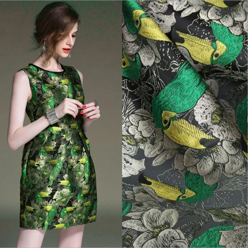 

145cm width France Imported birds Metallic Jacquard Brocade Fabric,3D jacquard yarn dyed fabric for Women Coat Dress Skirt