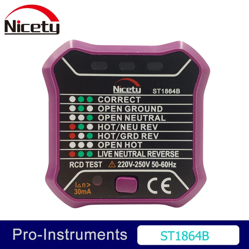 

Nicety ST1864B Socket Tester Voltage Detector EU Plug Automatic Electric Circuit Polarity Voltage Breaker Finder 220~250V OD