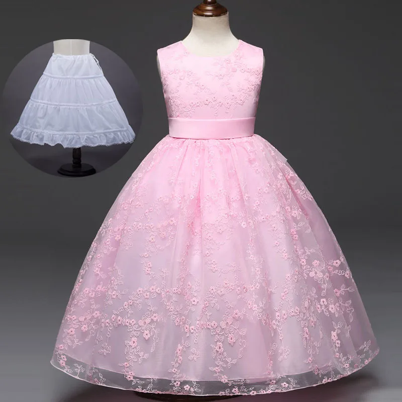 

2019 New Summer Lace Children Clothing 3 To 12 Years Wedding Gowns Kids Formal White Red Royal Blue Pink Evening Dress for Girls