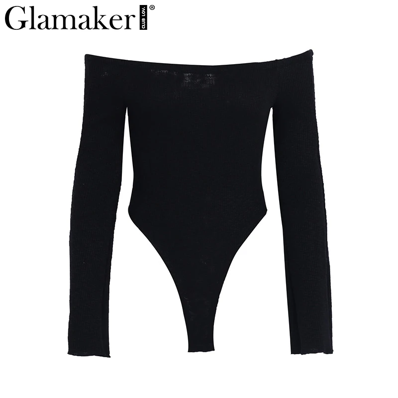 Женское трикотажное боди Glamaker сексуальное облегающее с открытыми плечами и