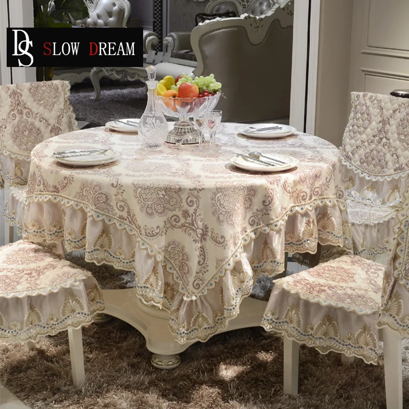 

SLOWDREAM European Style Table Cloth Chair Seat Back Cover Luxury Lace Jacquard Nordic Round Square Rectangle Table Covers