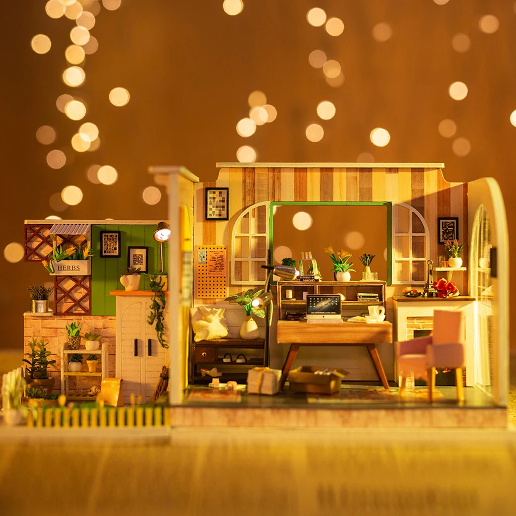 Wooden DIY Dollhouse Kit 1:24 Dollhouse Miniature Studio With Furniture and LED Light, Great for Valentine's Day/ Birthday Gift