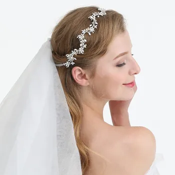 

Dower me Hand wired Bridal Silver color Hair Accessories Vine Rhinestone Floral Wedding Headband Tiara Women Hair Ornament