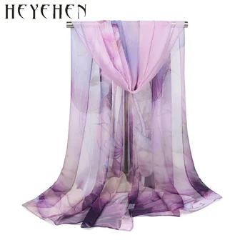 Fashion Lotus Chiffon Georgette Silk Beach Scarf Gradient Color Lotus leaf Summber Sunscreen Bandana Scarf&Shawl HY28 1
