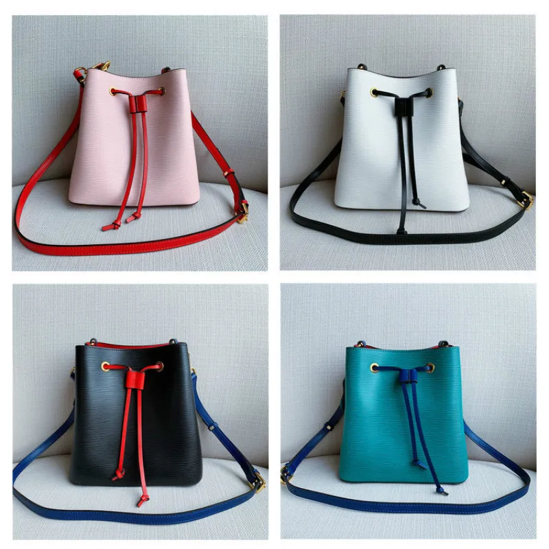 

Genuine Leather Water Ripple Large Capacity Bucket Bag Women Handbag Single Fashionable Bag luxury brand women bags designer