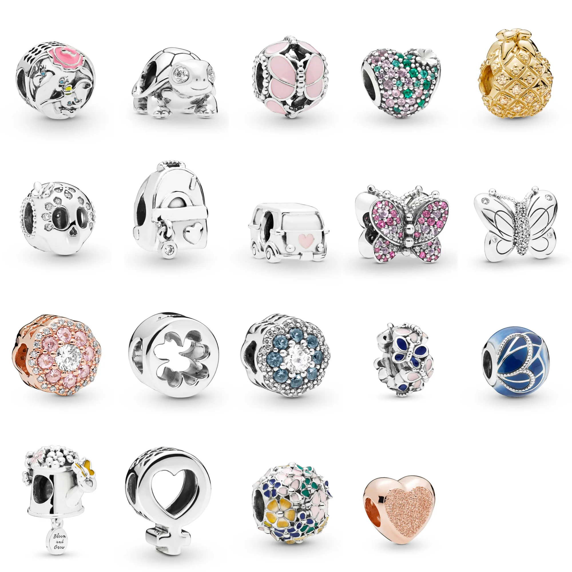 

19 Style 925 Sterling Silver Bead Charm Flower Butterfly Heart Bead for Original Pandora Women Bracelets & Bangles Jewelry