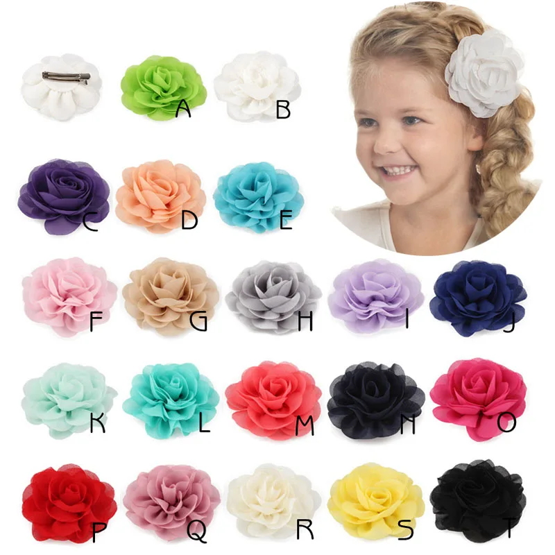 Cute Girl Hair Clip with Chiffon Rose Flower Baby Toddler Hairpins