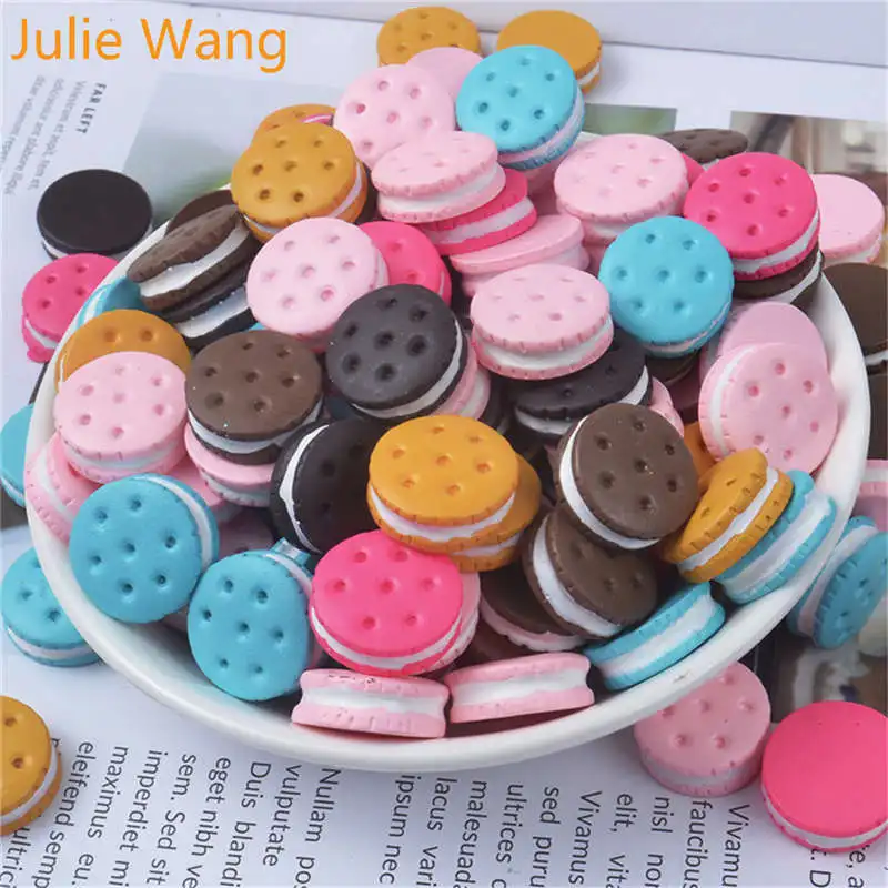 Julie Wang 10 шт. 16x6 мм Смола Печенье крем сэндвич еда слайм подвеска ювелирные изделия