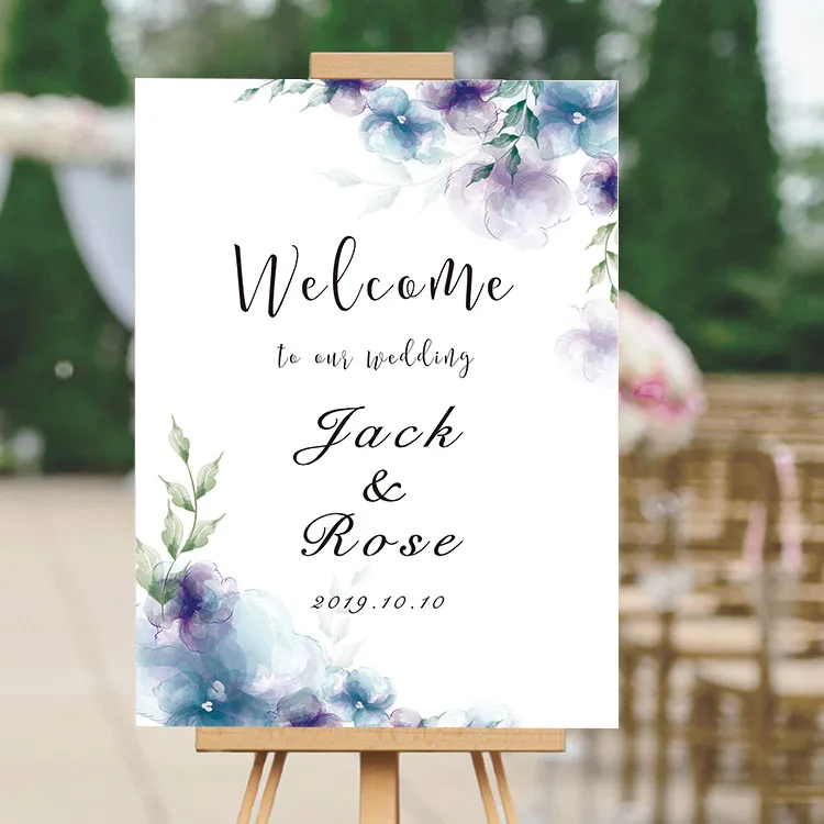 free shipping 1 pcs custom logo picture Wedding Welcome board business party sign Welcome card for wedding pink white yellow red