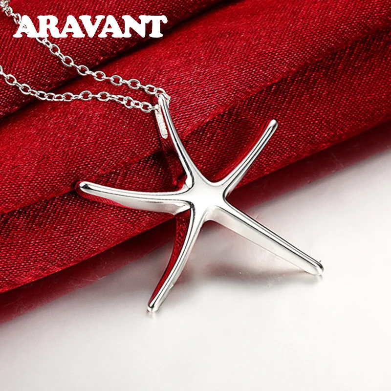 

Hot Selling 925 Silver Jewelry Necklace Chains Fashion Big Starfish Pendants Necklaces For Women Jewelry Gifts