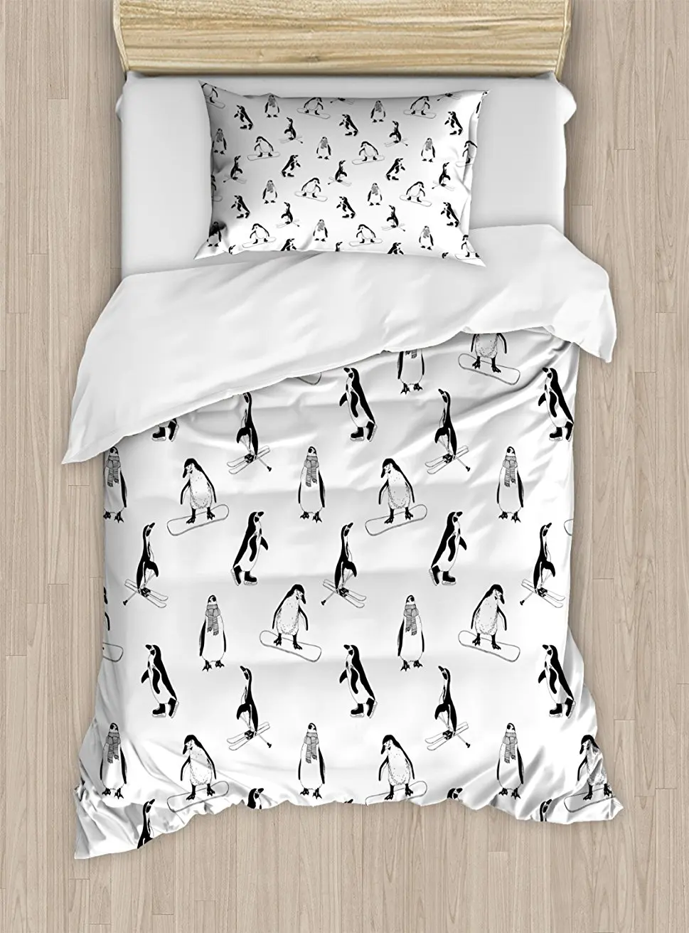 Kids Duvet Cover Set Skiing Penguins On Snowboards Winter Sports Kids Duvet Cover Set Skiing Penguins On Snowboards Winter Sports Themed Pattern Fun Animal Bird With Scarf 4 Piece Bedding In Sets From Home