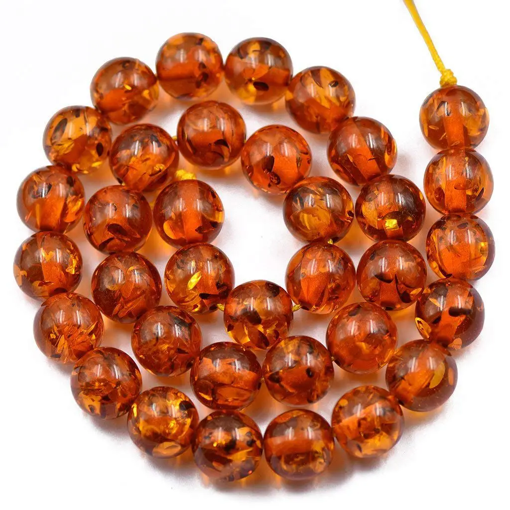 

12mm Artificial Synthetic Loose Round Amber Bead Jewelry Making Crafts Strand 15 inch - Brown