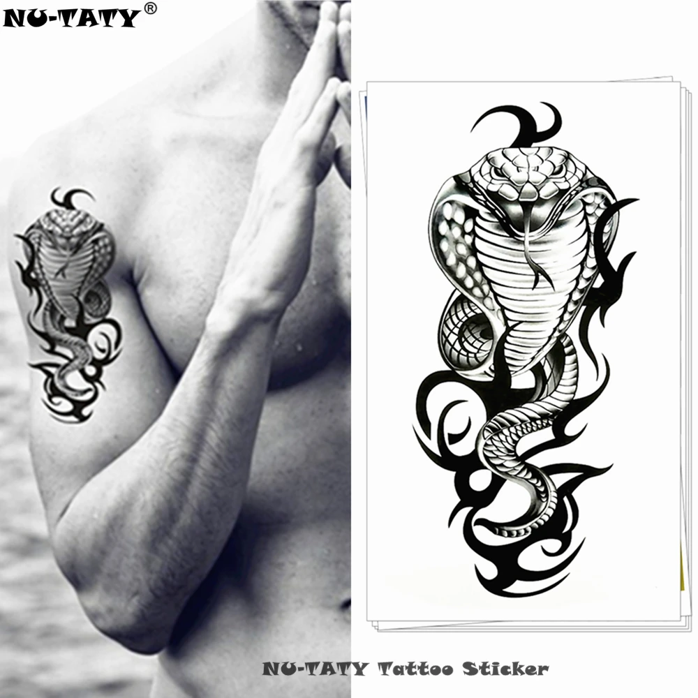 

Nu-TATY Cobra Snake King Temporary Tattoo Body Art Arm Flash Tattoo Stickers 17*10cm Waterproof Fake Henna Painless Tattoo