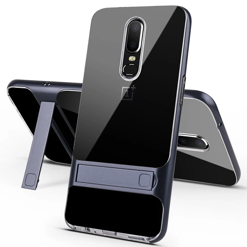 

For Oneplus 6 6T case Hard Plastic Transparent TPU Kickstand Case For Oneplus 6T Crystal clear Silicone Armor Case Cover Holder