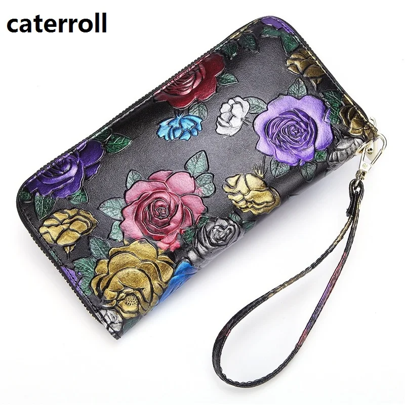 floral wallet women genuine leather clutch purse luxury brand long womens wallets and purses real leather