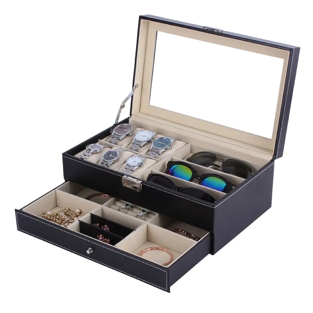 Многофункциональный двухслойный деревянный ящик для хранения ювелирных часов